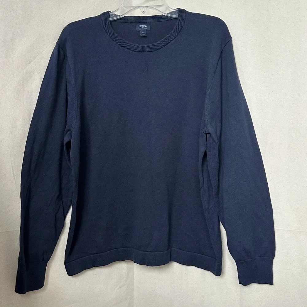 J. Crew Navy Crew Neck L/S Cotton Sweater Mens XL Preppy Minimalist Old Money‎